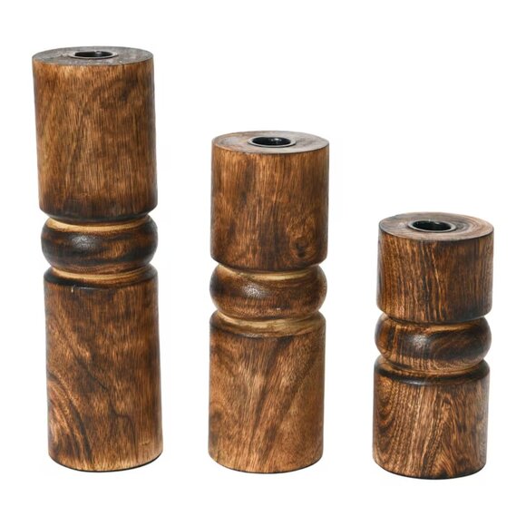 Creative Co-Op Espresso Wood Stack Taper Candle Holders, Set of 3/NWT - Picture 1 of 14